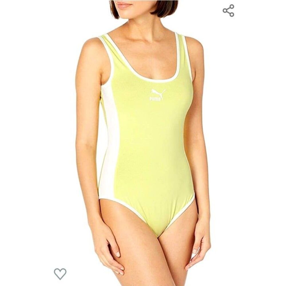 Puma Womens Top Yellow L Classics T7  Bodysuit  New
